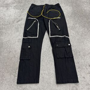 MNML Cargo Tactical Utility Pants Men XL Black Contrast Piping Yellow Drawstring